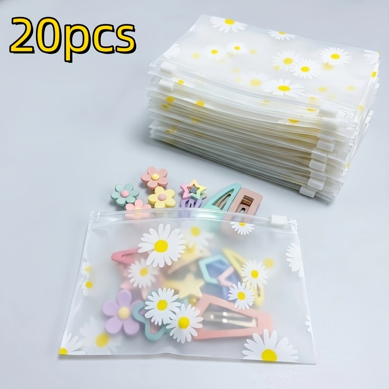 TEMU Regalo /Lui 20 pezzi Sacchetti con cerniera in plastica smerigliata con motivo a margherita, sacchetti riutilizzabili trasparenti per la