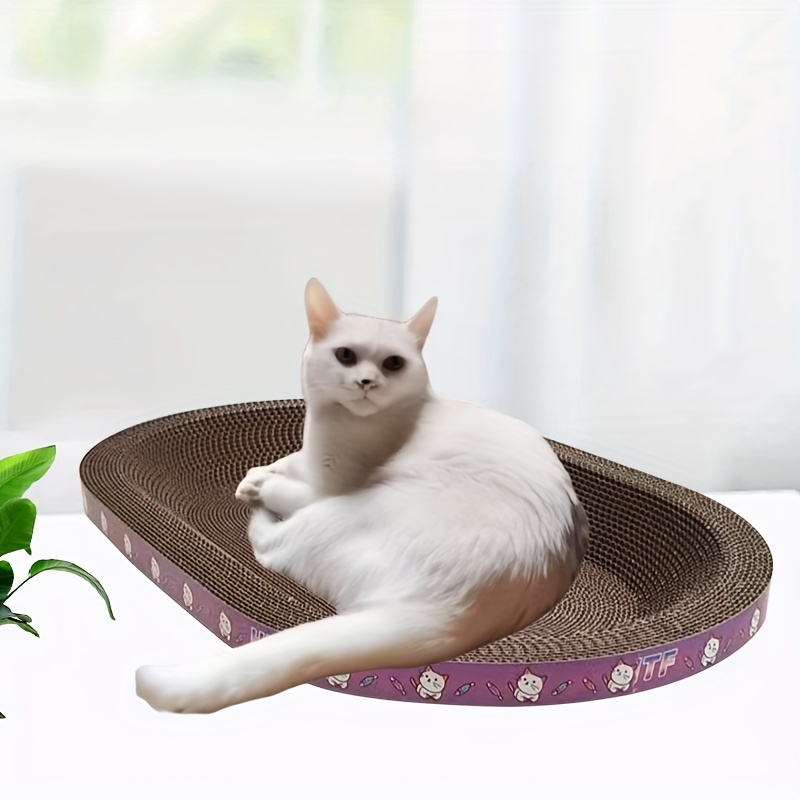 

3pcs Oval Cat Scratcher Beds With Faces - Corrugated Cardboard, Claw Grinding & For Multi-cat Homes, Cat Bed