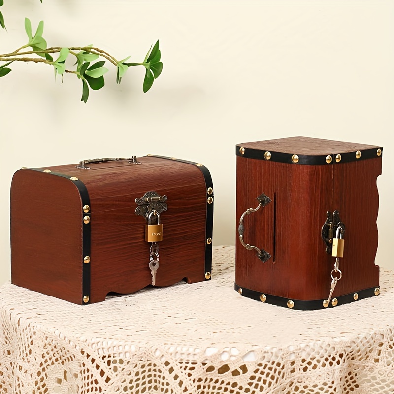 Large Treasure Chest, Wood Treasure Chest Boxes, Vintage Elegant Decorative  Wooden Storage Box with Metal Lock for Couples Bridal Shower Gifts