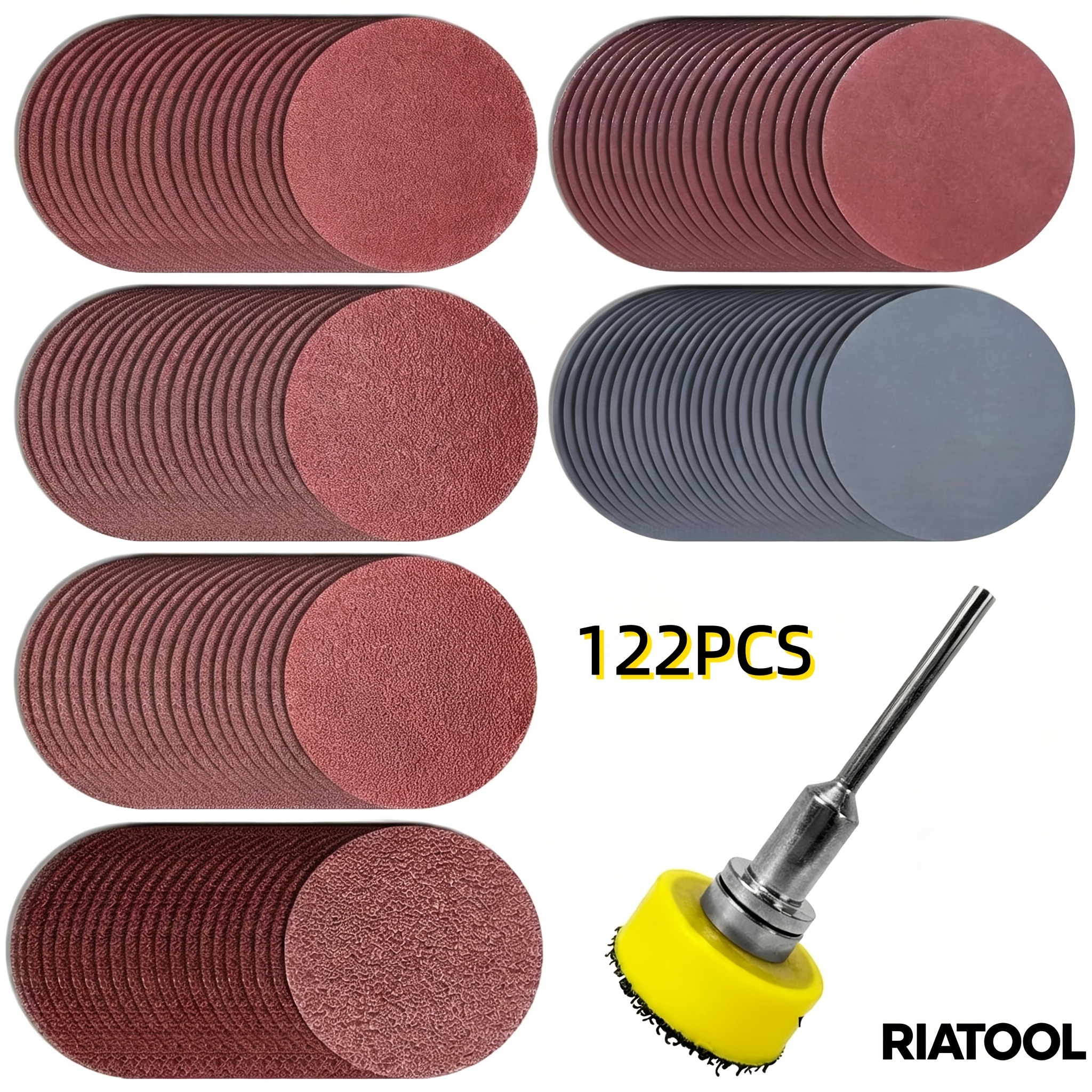TEMU 122pcs 1 Inch/25mm Sanding Discs Pad Sander Disk Kit With 1/8" Shank Abrasive Polish Pad Plate, Sand Paper For Most Rotary Tool, 100 180 240 400