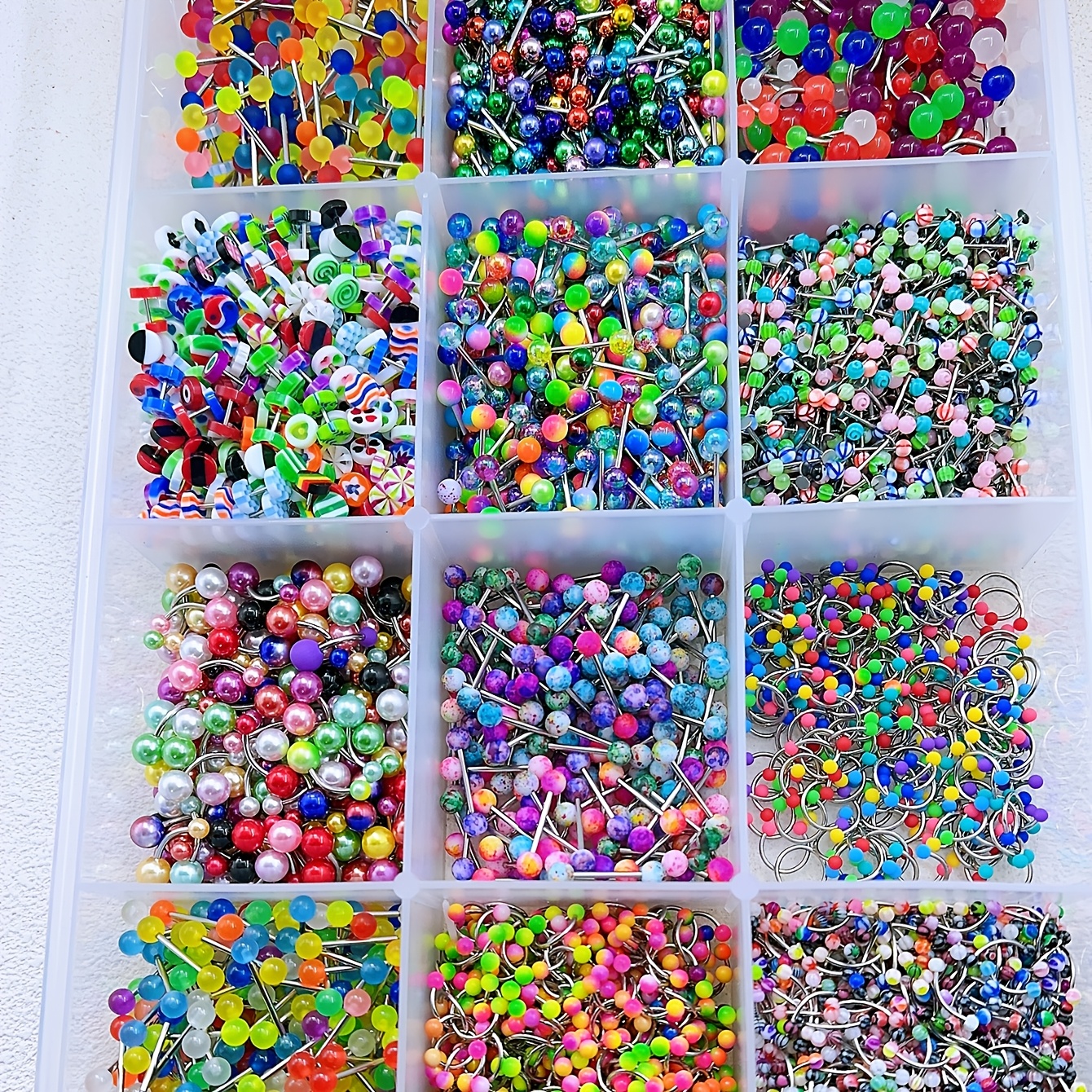 TEMU 60pcs Random Set Of Stainless Steel Body Piercing Jewelry, 12 Styles, 5pcs Each, Including Tongue Rings, Eyebrow Rings, Nose Rings, Lip Rings,