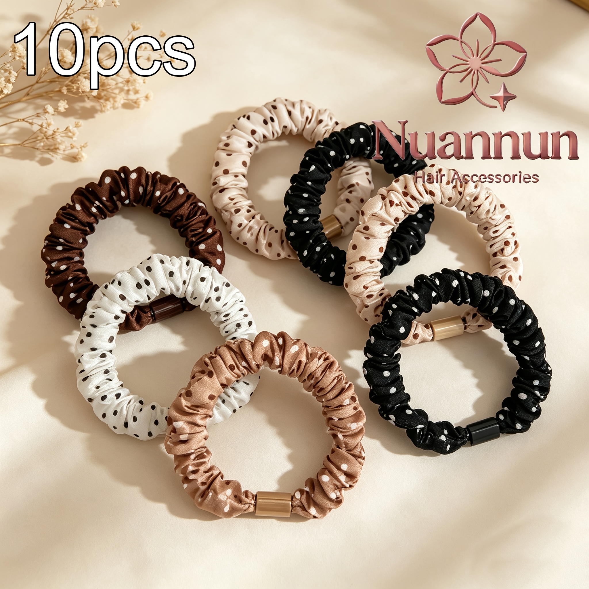 TEMU 10pcs Polka Dot Everyday Versatile Small Hair Ties, High Elasticity And Durable, For High And Low Ponytails, Messy Buns, Hair Accessories, Hair