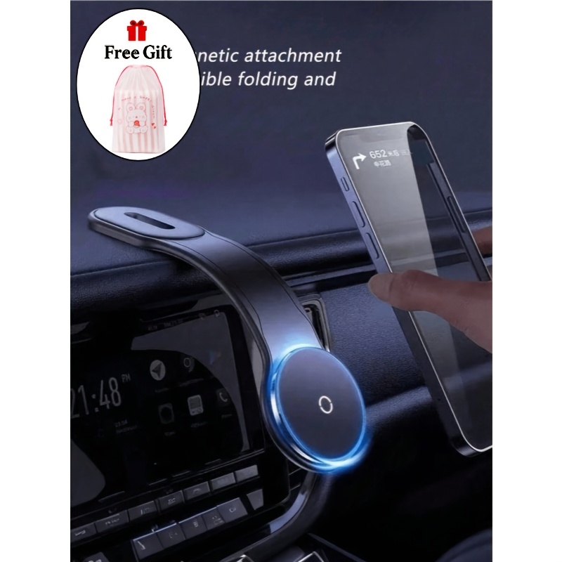 TEMU 2pcs Set Universal Flexible Magnetic Car Phone Holder + 1 Free Strawberry Bunny Storage Pouch - Adjustable Aluminum Alloy Arm, 360° Rotation,