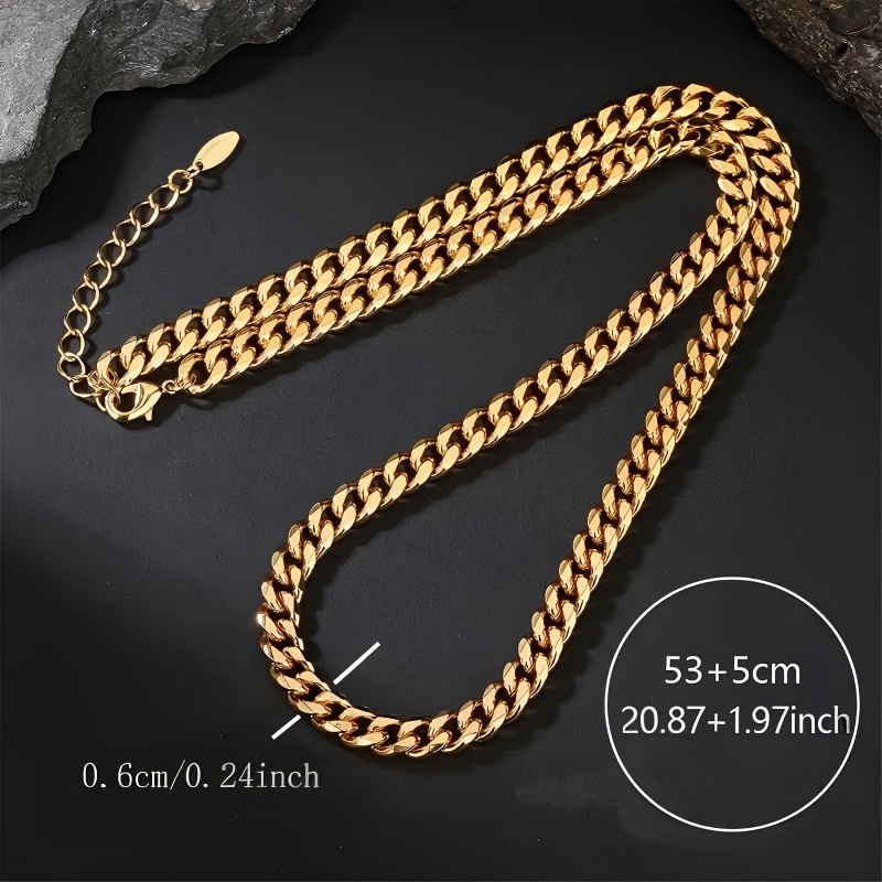 Image of Men's Elegant Golden Cuban Chain Necklace - Copper Plated 18k Gold Plated, Ideal Holiday Gift, European And American Trendy Style, Golden