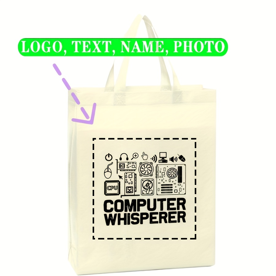 TEMU 20pcs Customizable Diy Logo Text Print Tote Bags - Reusable Foldable Shopping Bags, Easy Design, Durable Handles, Suitable For Shopping, Events,
