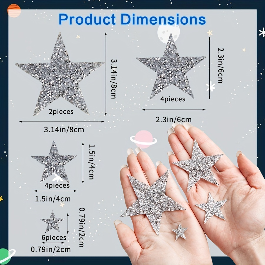 

16pcs Star Iron On Patches Silvery Glitter Star Patches Iron On Rhinestones For Clothing Jeans Shoes Bags Hat Repair Decoration Diy Accessories