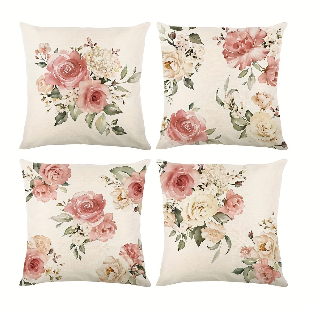 

4pcs Pillow Covers 18x18in, Spring And Summer Floral Throw Pillow Covers Colorful Decorative Farmhouse Cushion Cases For Sofa Couch Living Room Home Decor