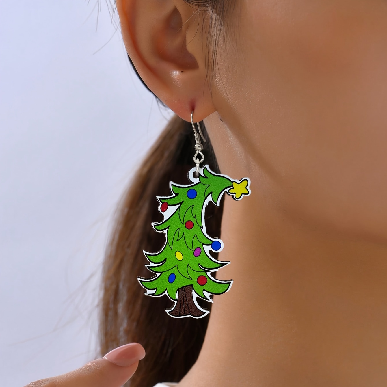 

Festive Wooden Christmas Tree Earrings: Perfect For Holiday Parties And Celebrations - Cartoon Style, No Plating, Iron Ear Wires, Suitable For All Seasons