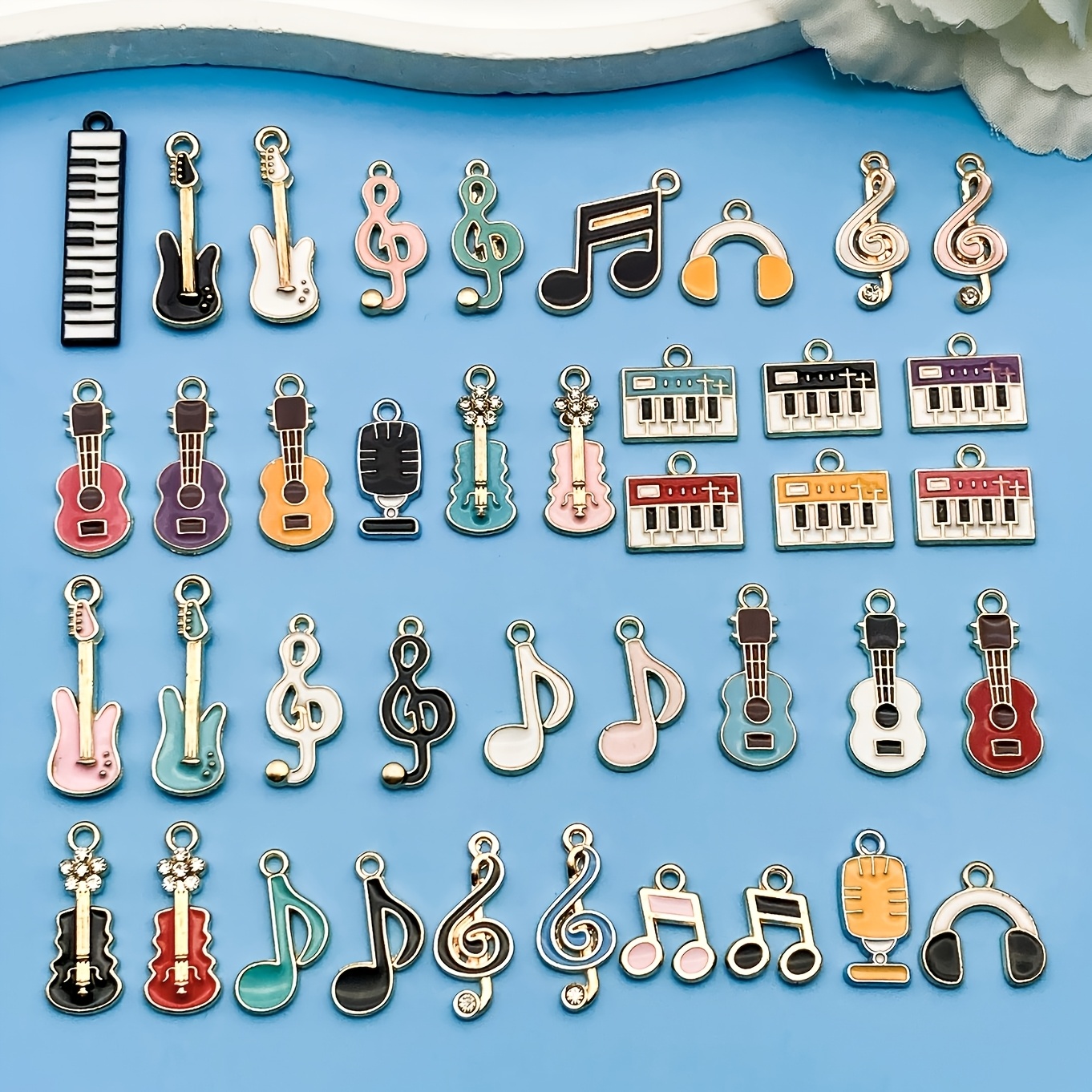 

40pcs Music Note Charms Set - Alloy Enamel Pendants For Making, Ideal For Necklaces & Bracelets, Thanksgiving & Christmas Crafts