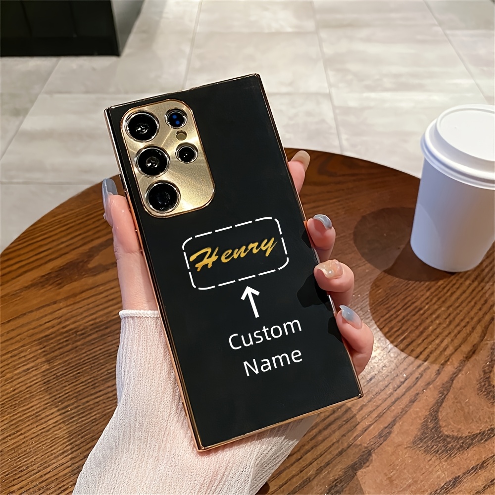 TEMU Phone Case: Personalised Custom Name Sheepskin Pattern Faux Leather Phone Case For Galaxy S22 S23 S24 S25 Customized Initials Letters Faux