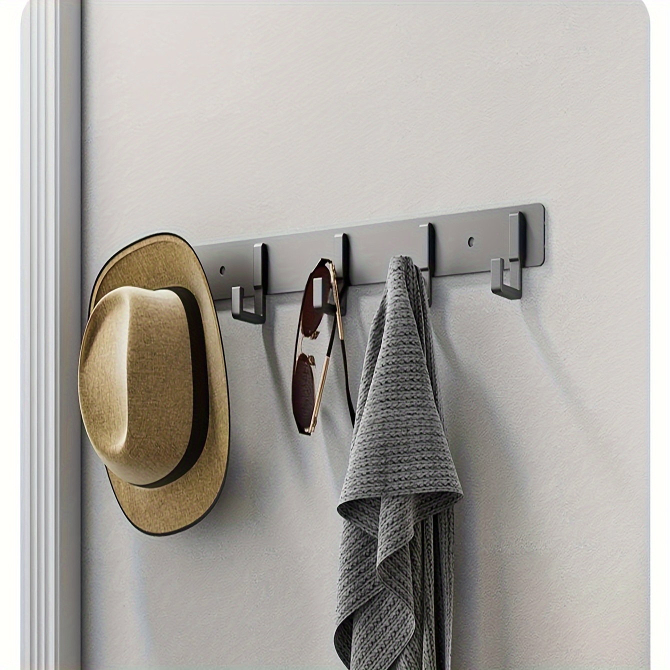 

Easy-install Black Aluminum Wall Hook - No-drill, Space-saving Design For Towels, Clothes & Hats In Kitchen And Bathroom