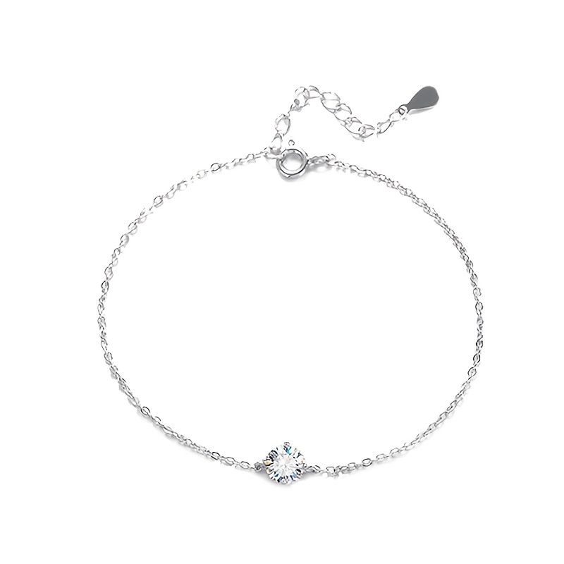 Women's S925 Silver Moissanite Adjustable Thin Bracelet, Luxury Gift