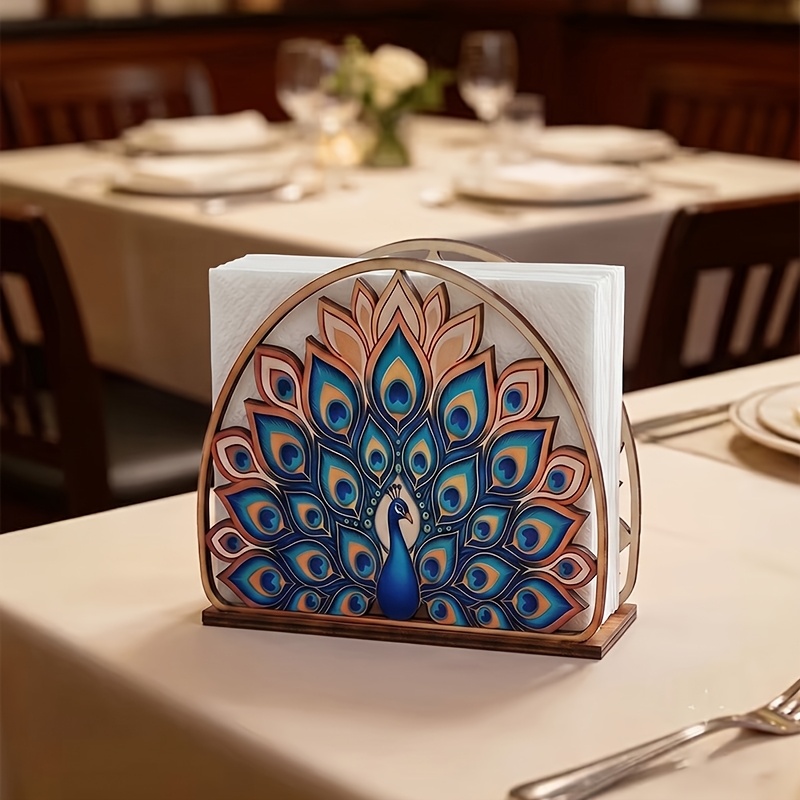 TEMU Porte-serviettes en bois vintage plat 2D, 1 pièce, distributeur de mouchoirs décoratif autoportant pour table à manger et comptoir de cuisine,