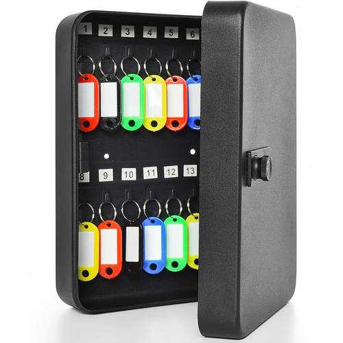 black steel hanging key lock box with password with hooks and labels