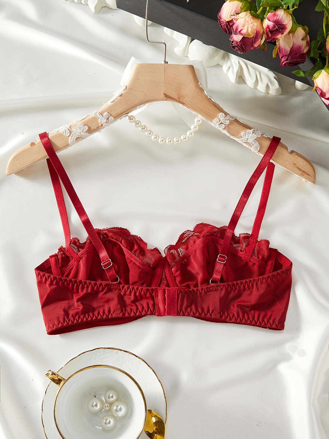 Contrast Lace Push Up Bra, Elegant Scallop Trim Bow Tie Bra, Women's Lingerie & Underwear