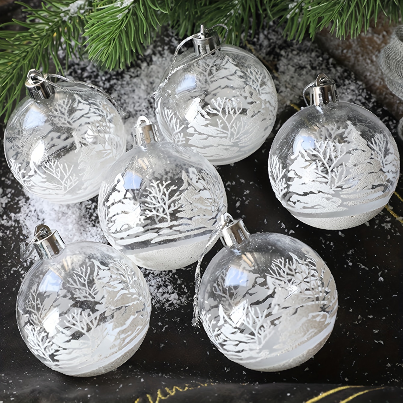 TEMU 6pcs, Painted , Christmas Ball Decorations, Hanging Ball Decorations, Christmas Snow , Christmas Decorations