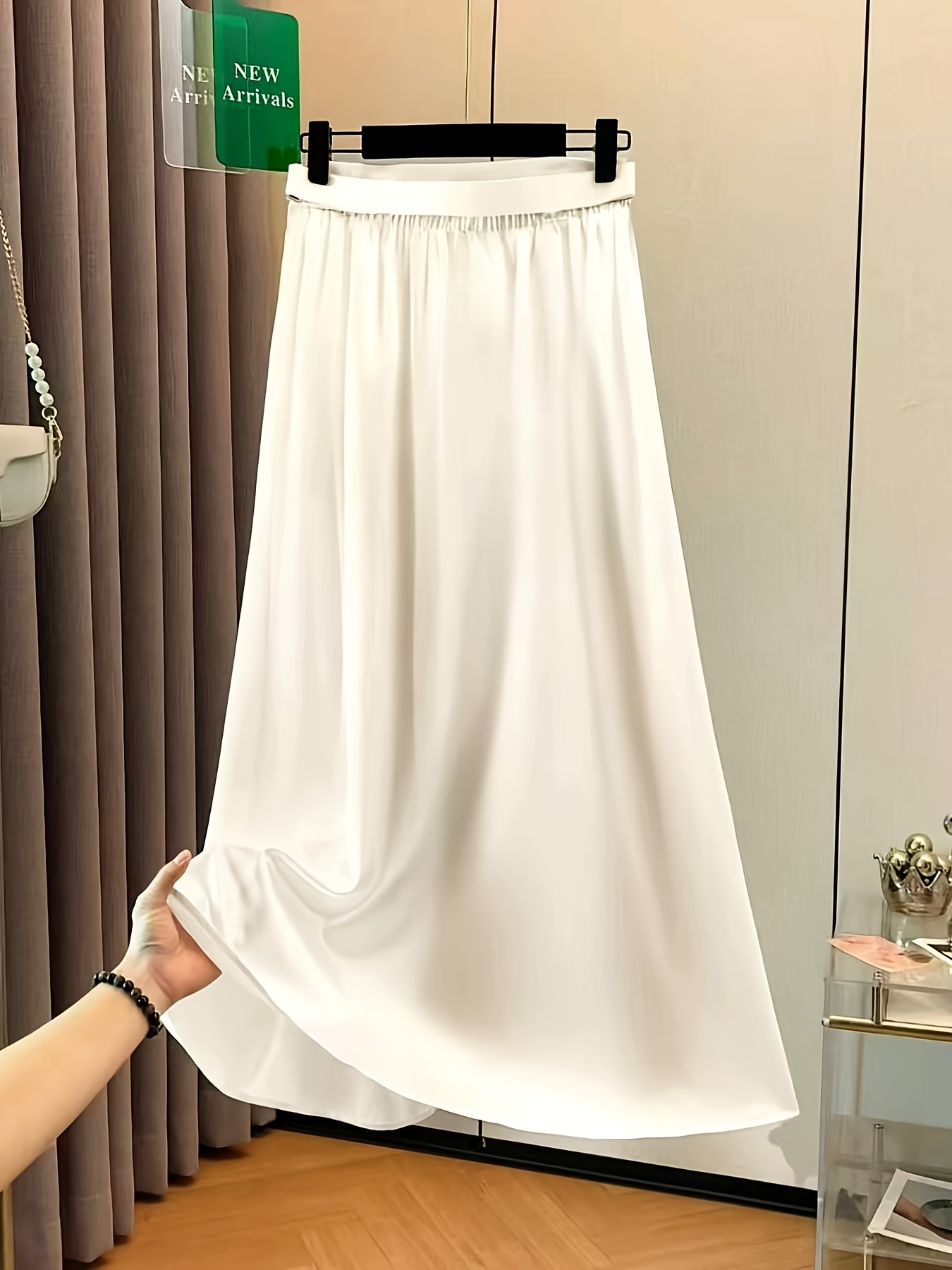 elegant white satin maxi skirt belt high waisted flowing Temu