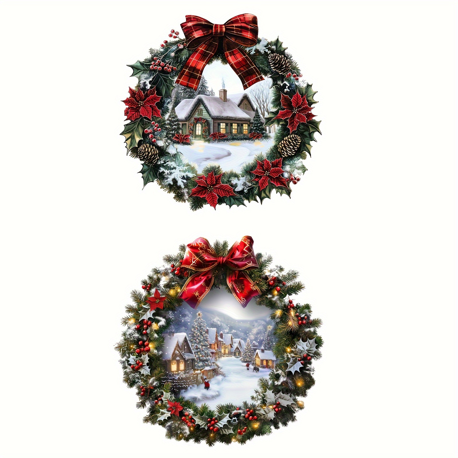 

Christmas Wreath Window Clings Decorations, 2 Pcs Vinyl Holiday Window Decals, Removable Garland Stickers, Festive Home Decor, Seasonal Party Supplies