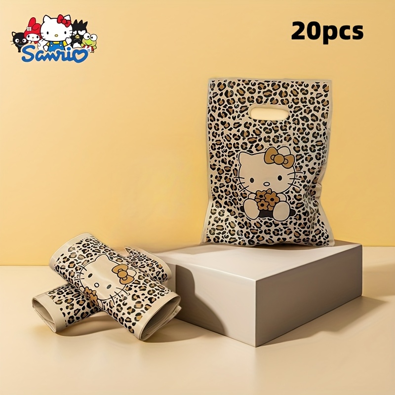 Image of 20pcs Of Hello Kitty Leopard Print Gift Bags, Cute Cartoon Thickened Shopping Bags For Clothing Packaging