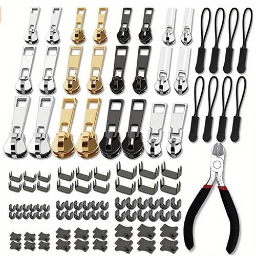 105pcs zipper repair kit zipper replacement with install plier for repairing coats jackets tents backpacks sleeping bag luggage