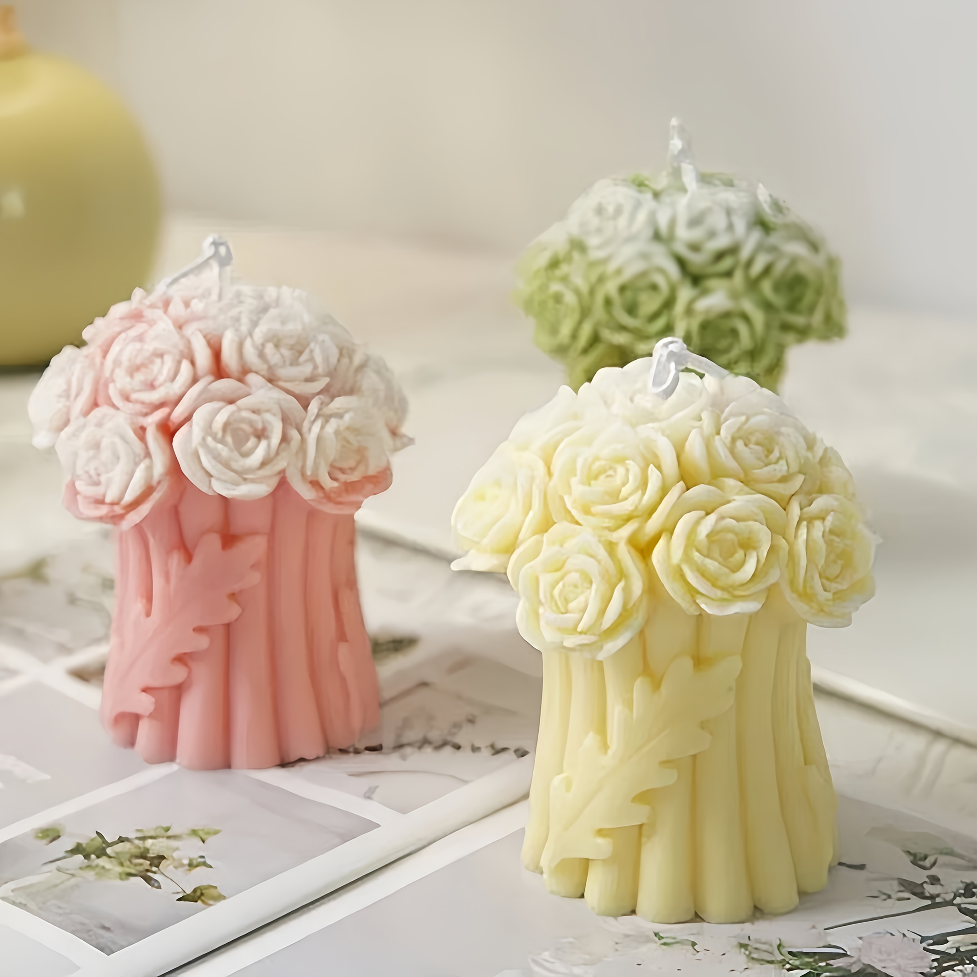 

1pc 3d Bouquet Silicone Mold Candles Business Roses Flowers Wedding Decor