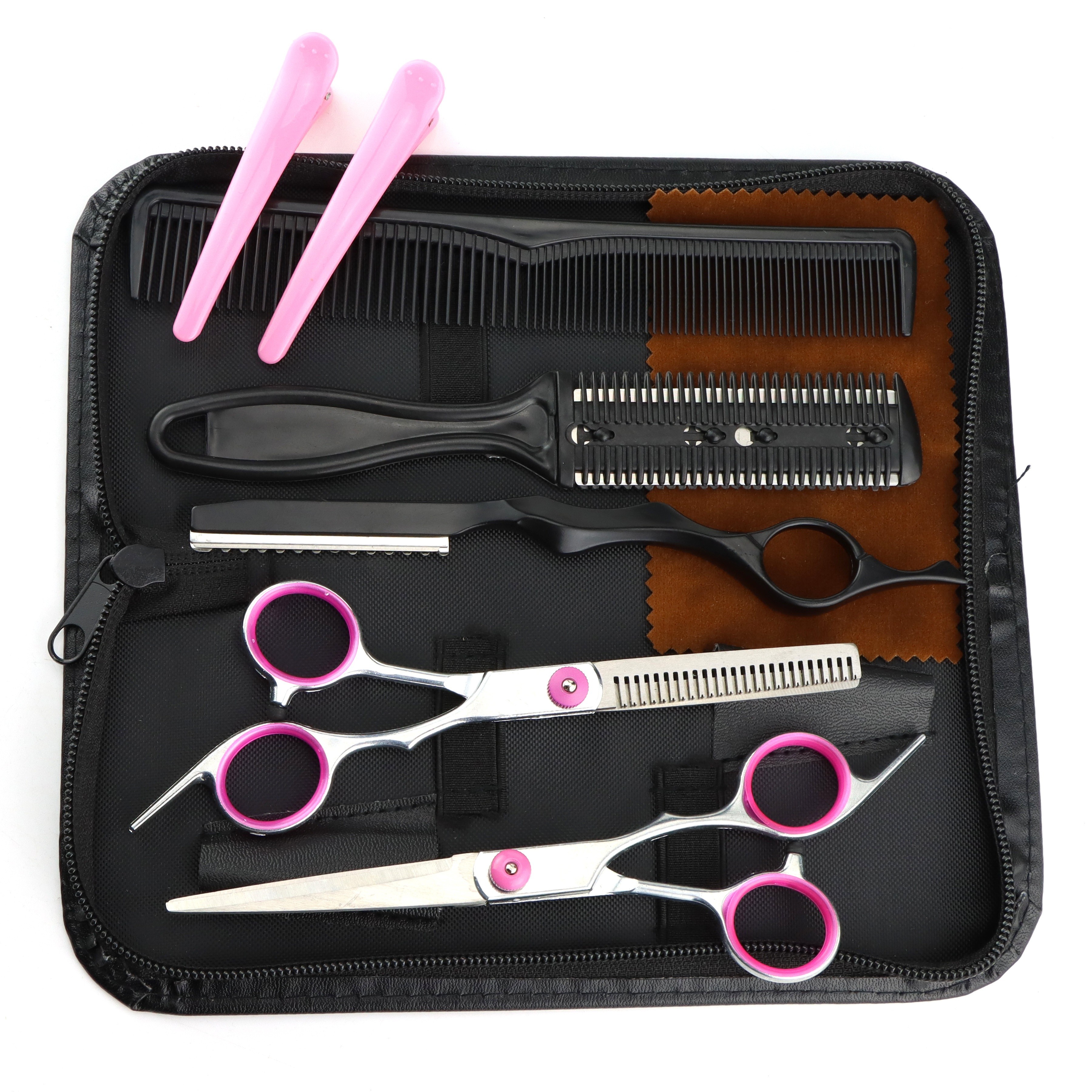 

Nepurlson 9pcs Professional Barber Scissors Set With Comb And Case - Texturizing Shears For Dry Hair, Relaxed Textured Hair, Unscented - Ideal For Home, Salon Use,