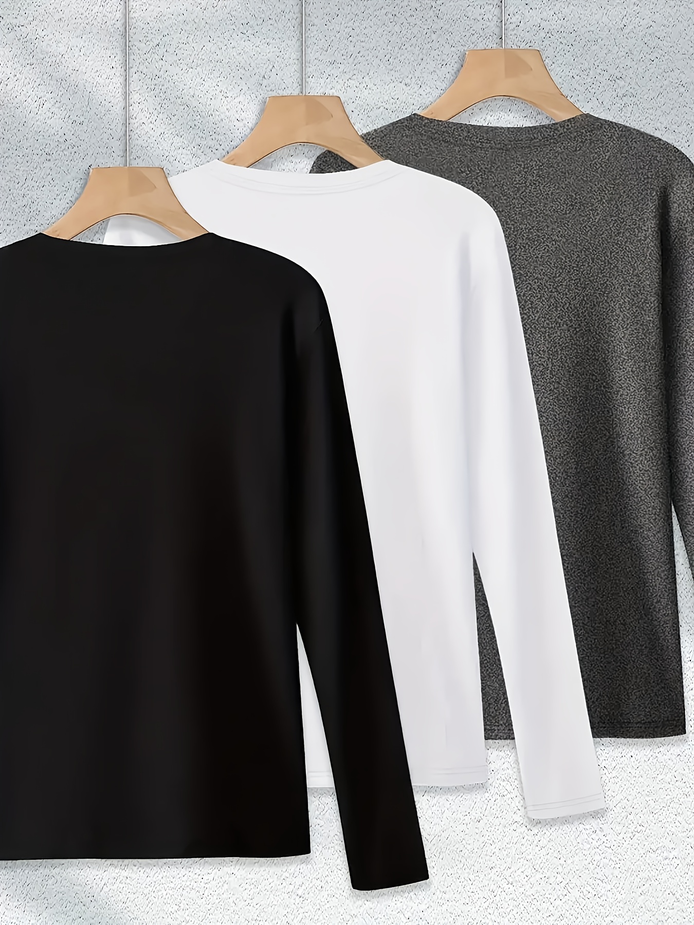 3 pack womens casual crew neck t shirts polyester knit long sleeve   with   stretch solid color regular fit for fall winter Product details 5