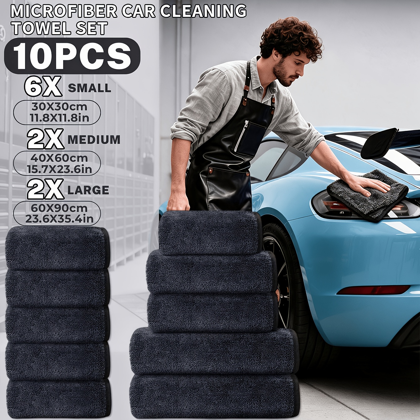 Image of 10pcs Mixed-size Microfiber Car Drying Towels Super Absorbent Dry Lint-scratch-free Vehicle Wash Cloths