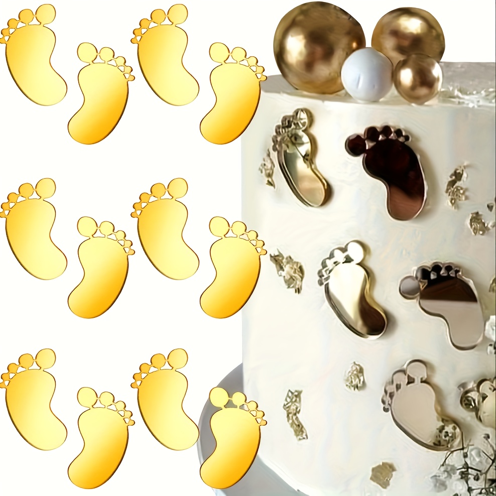 Decorazioni per torta per baby shower in acrilico dorato con piedini di