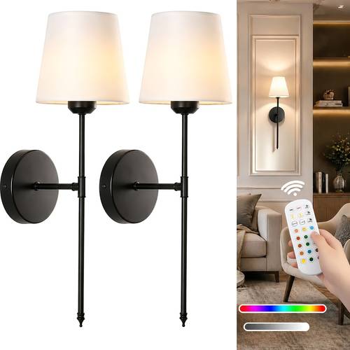 2 set sladdlösa batteridrivna vägglampor, guld/svarta uppladdningsbara vägglampor, med avtagbara magneter och fjärrstyrd glödlampa, rgb färger och 3 färgtemperaturer, justerbar ljus trådlösa vägglampor för vardagsrum och sovrum