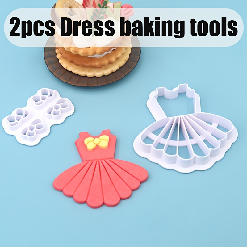 

2pcs Dress Cookie Cutters Set, Plastic Baking Stencils For Cake Decorating, Diy Biscuit Fondant Cutter With Bow Mold, Kitchen Baking Tools , Bridal Shower Party Supplies