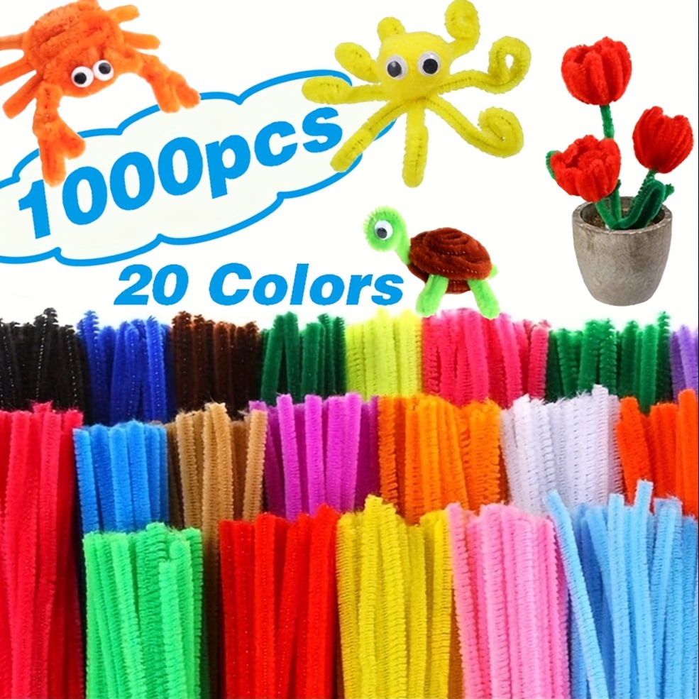 

1000 Pcs assorti 20 couleurs 12 pouces tiges de chenille - Flexible, réutilisable, découpable - parfait pour les projets d’art, de bricolage et d’artisanat