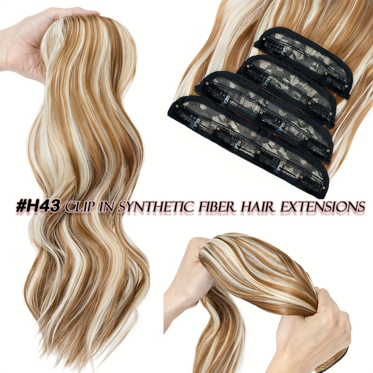 clip in hair extensions synthetic   22 inch 185g 4pcs 11clips clip in synthetic hair coloured   long     hairpieces for women use for daily party wedding   to add volumn to show your beauty details 1