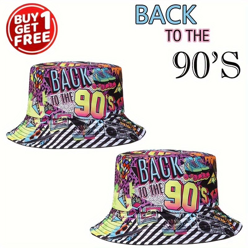 Vintage 80s 90s Bucket Hats Trendy Tape Music Print Hip Hop - Temu