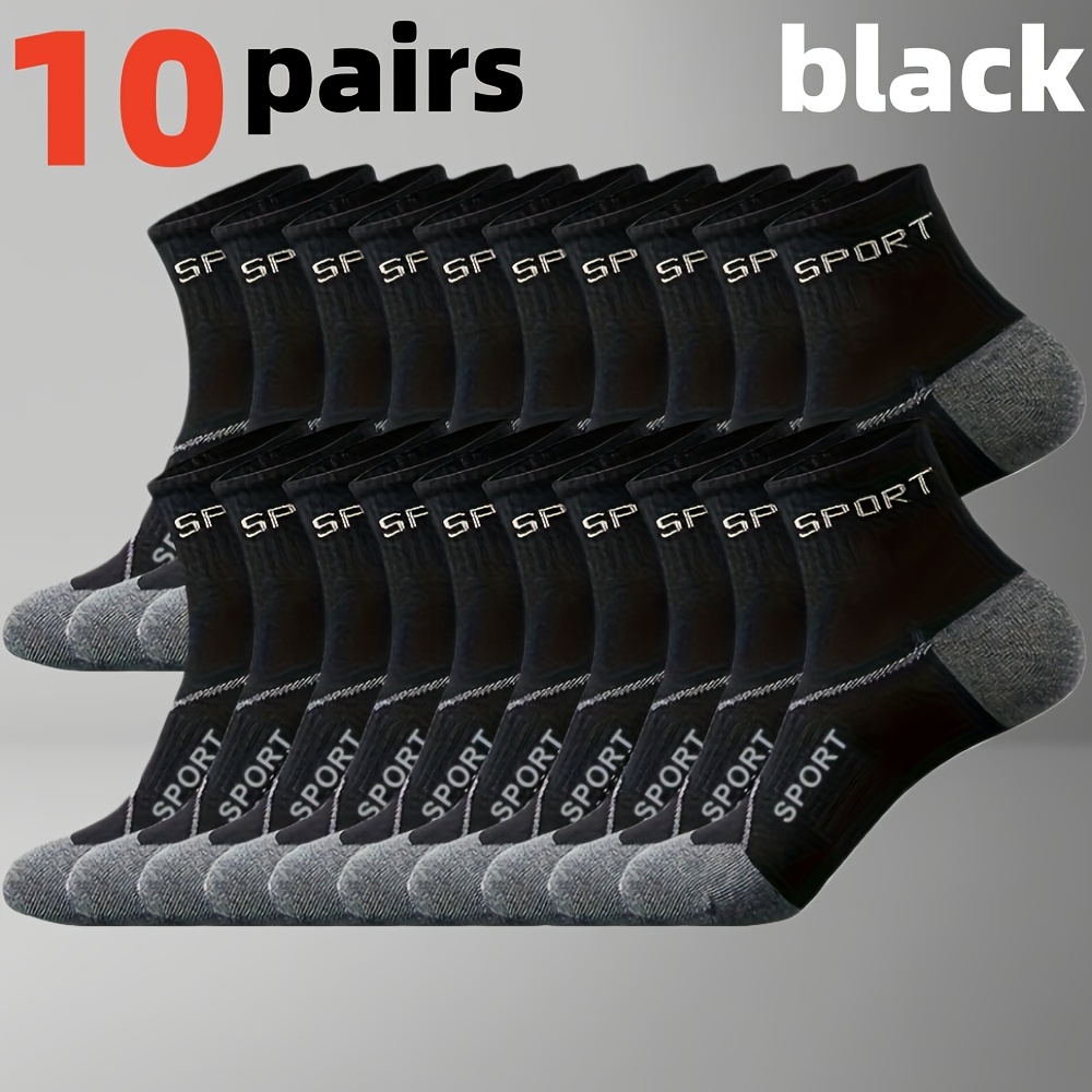 TEMU 10 Pairs Men's Socks, Athletic Low Cut Socks, 168 Needles Knitting Craft, Fiber Material, Random Style Available - Sweat-absorbent And