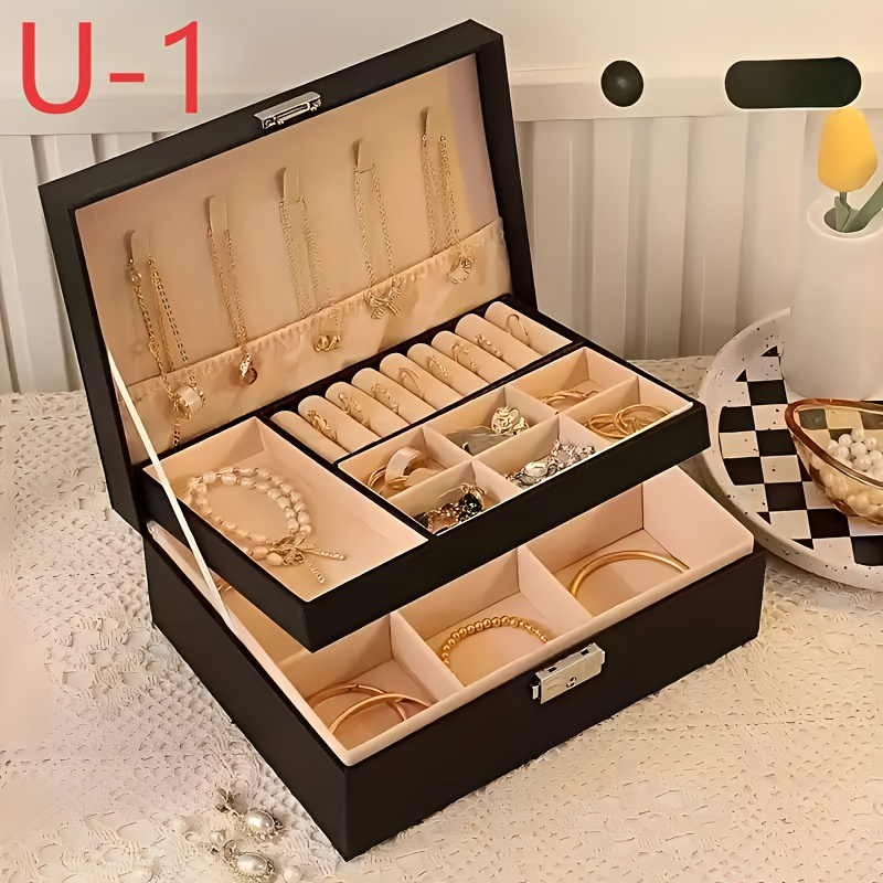 item picture   Box | Large Capacity Faux Leather Jewelry Organizer for Necklaces, Earrings, Bracelets |  , Tabletop Display, Fabric Lined Interior