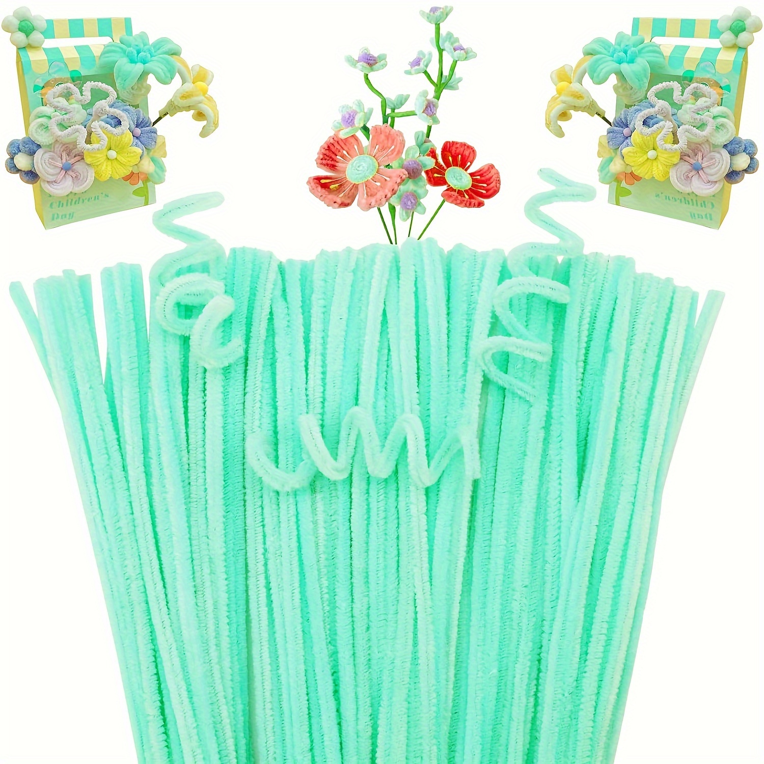 300 Tiges Chenille – 3 Couleurs (violet Clair, Violet, Vert) – Kit Créatif Pour Fleurs, Animaux – Enfants Et Adultes