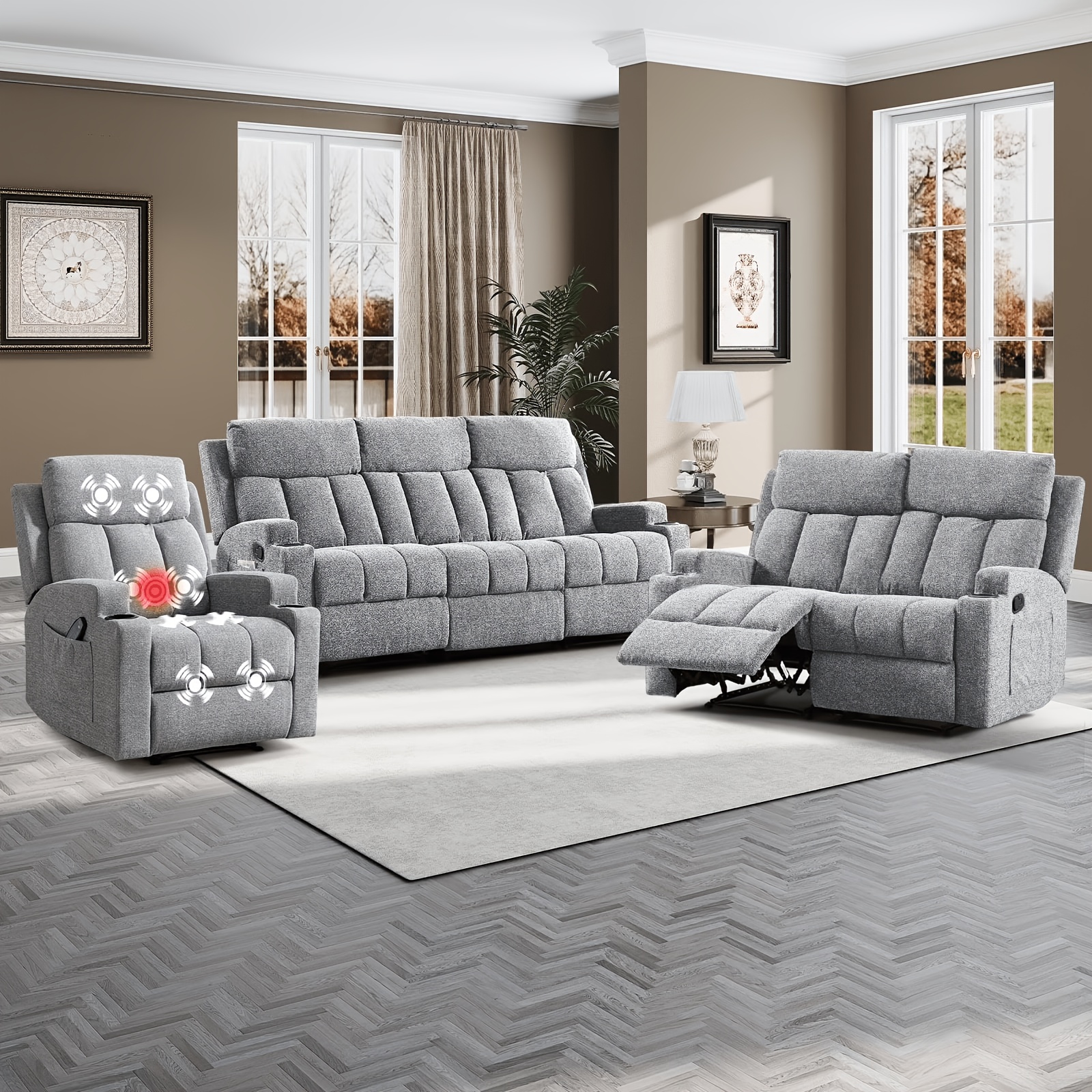 1pc 3pcs manual recliner living room set 1 seater 2 seater 3 seater manual sofa set for home theater
