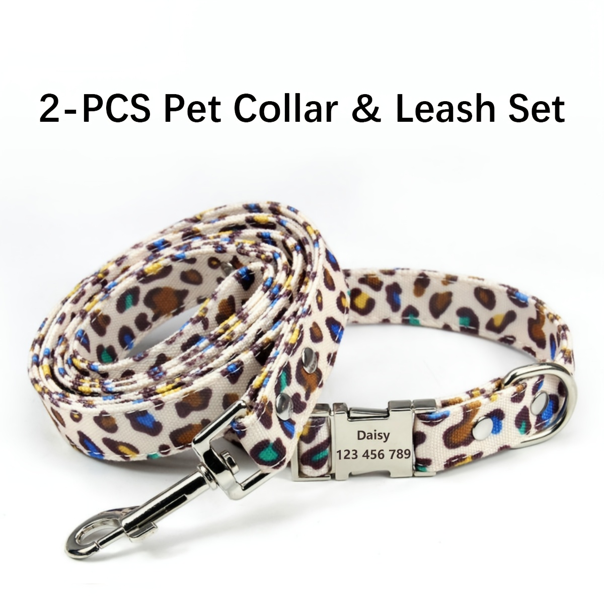 Customized Leopard Print Dog Collar and Leash Set