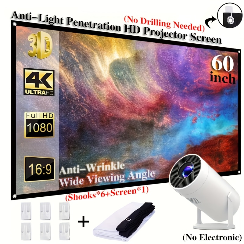60inch 4k ultra hd portable projector screen foldable thin 16 9 projection screen with hooks projection screen suitable for home theater outdoor movie   classroom no electronics
