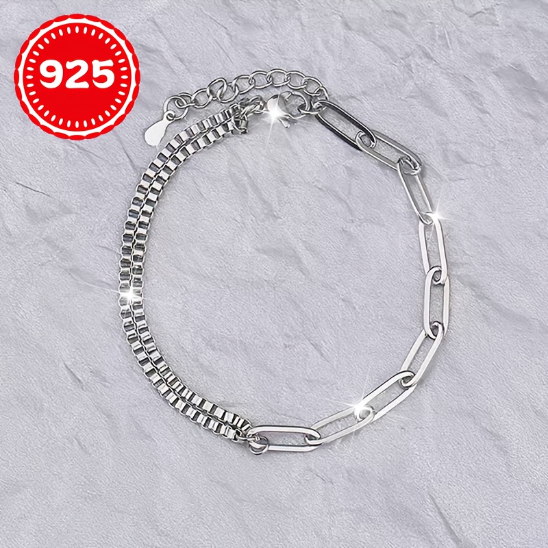 925 Silver Allergy-Free Women's Bracelet, Simple Chain Splicing for Couples