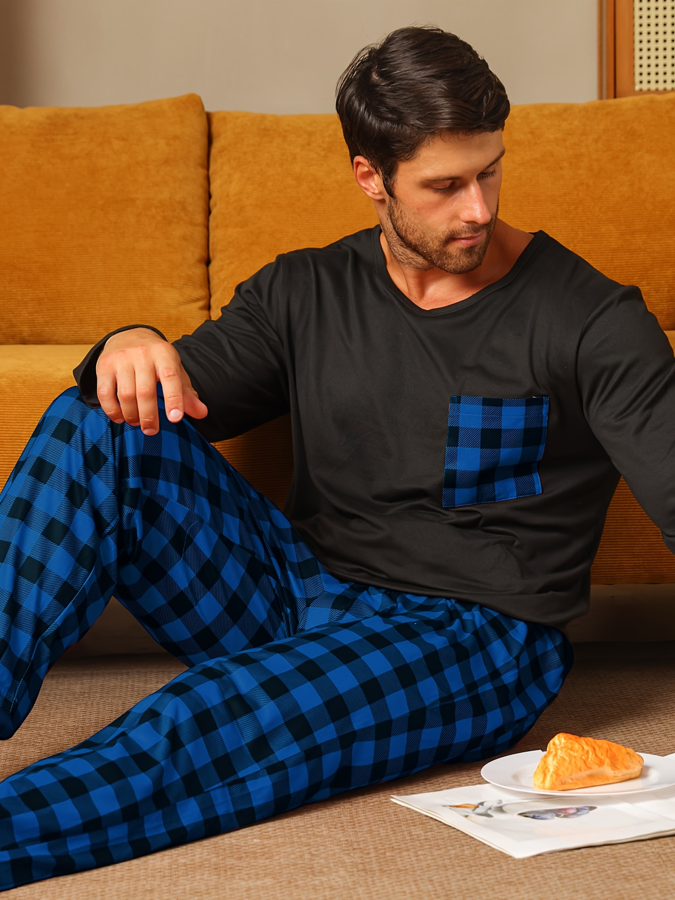 Bresdk Pyjama voor heren, katoen, lang, licht, winter, warm