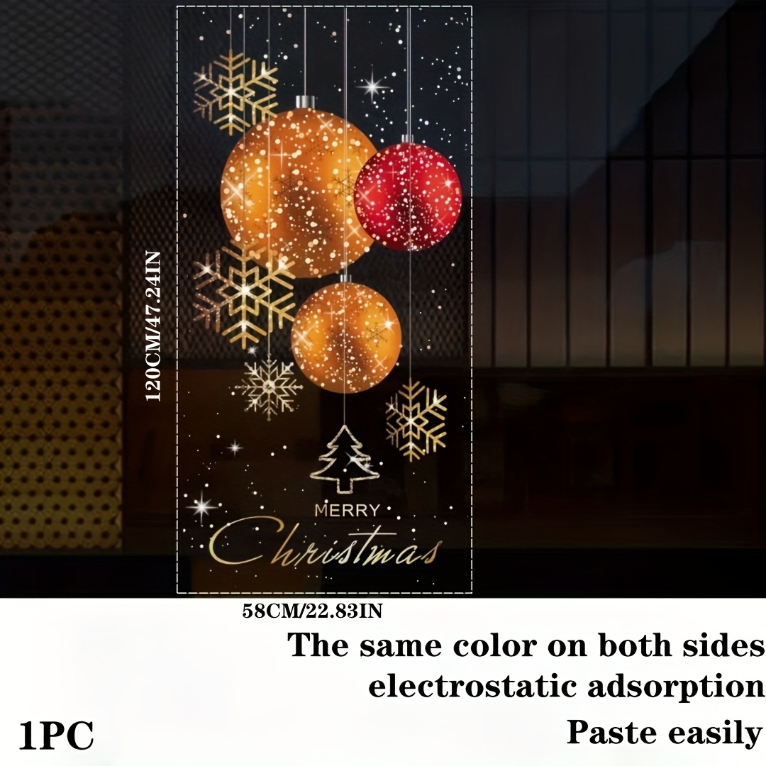 A Large-sized Christmas Decoration Scene Featuring Creative Christmas Balls, Golden Glitter, Snowflakes, And Festive Window Stickers For Shop Displays And Glass Door Decals
