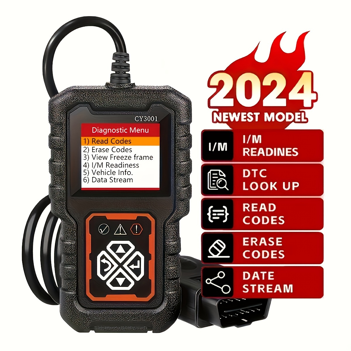 

2024 Obd2 Scanner Diagnostic Tool - Car Engine Fault Code Reader, Can Scan, Dtc Lookup & I/m Readiness, Usb Powered, Durable Abs