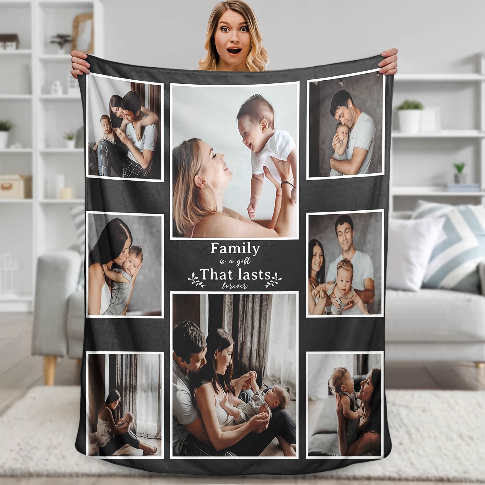 

Personalized Flannel Throw Blanket With Photos - Perfect Gift For Family Reunions & , Machine Washable, Comfort