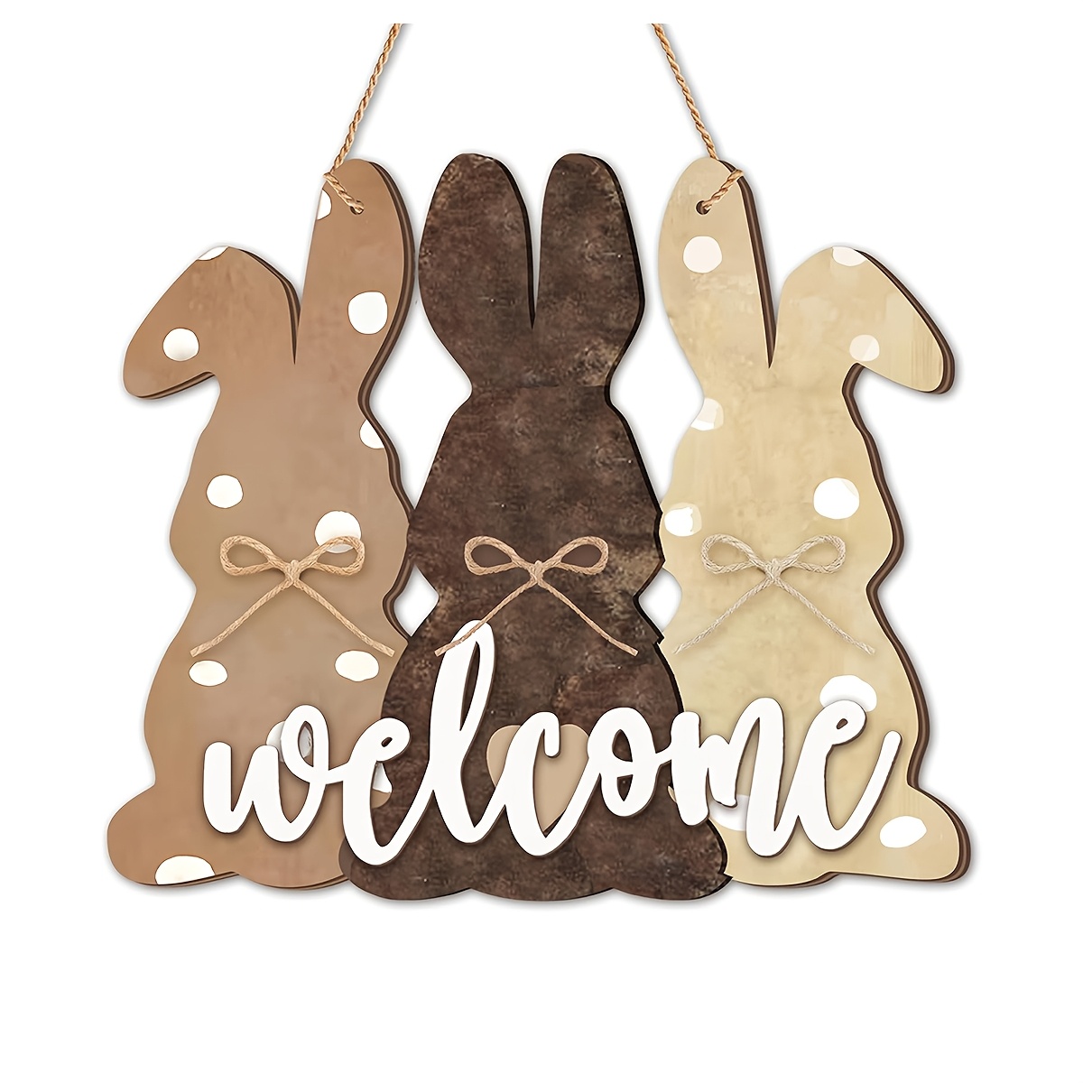 

1pc Easter Bunny Welcome Sign - Rustic French Country Style, Wooden Hanging Decor With Diy Bow And Lanyard Accessories, Home Decoration And Holiday Gifts, Bunny Accessories