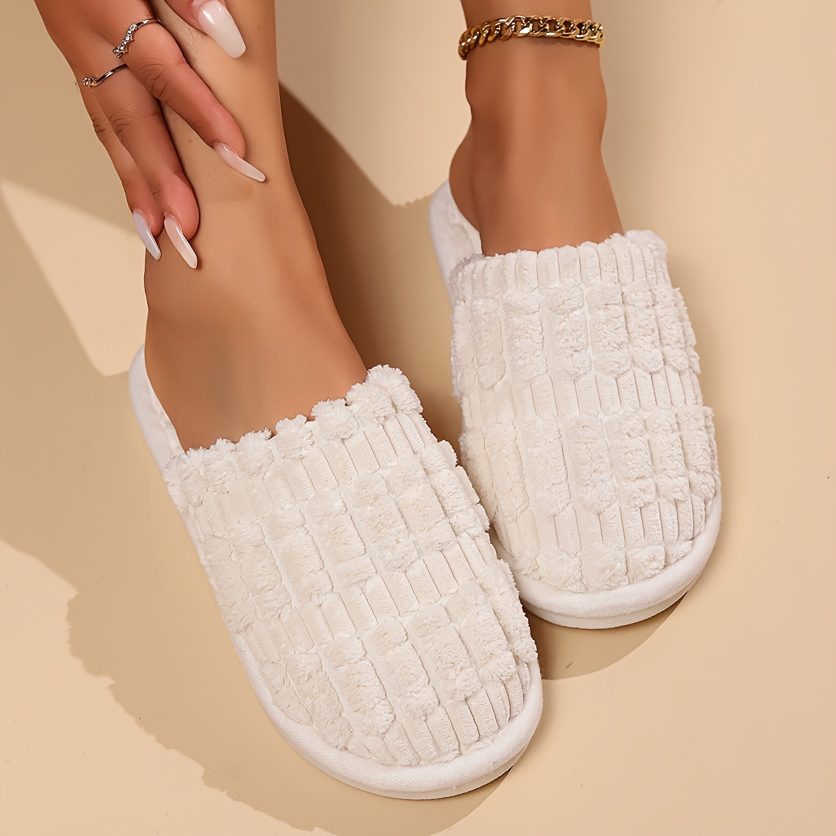 solid warm slippers non slip backless plush lined Temu Bahrain