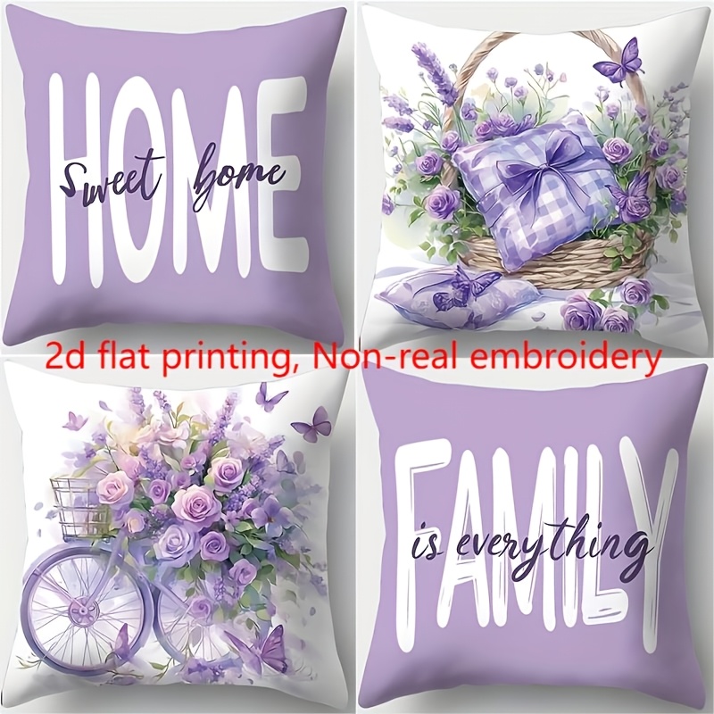 TEMU 4 pezzi, federe a tema , che incorporano lavanda, cesto di fiori ed elementi a bici, e confortevoli, belle e pratiche, 17.72 pollici, adatte per