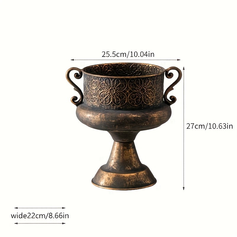 TEMU Metal Decorative Vase, Tall Elegant Vintage-inspired Flower Vase, Urn Shaped Centerpiece Vase, Rustic Finish Cup Design For Patio Front Porch