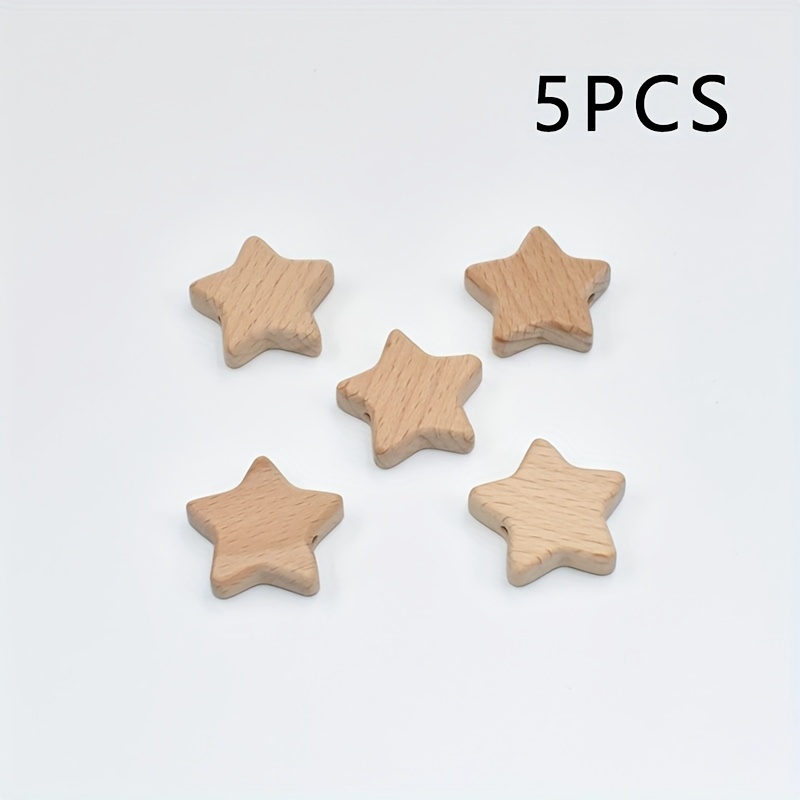 5pcs Unfinished High Quality Wood Beads, Natural Wood Beads - Star And Heart Shaped Beads (beads) For Making, Crafts And Decorations